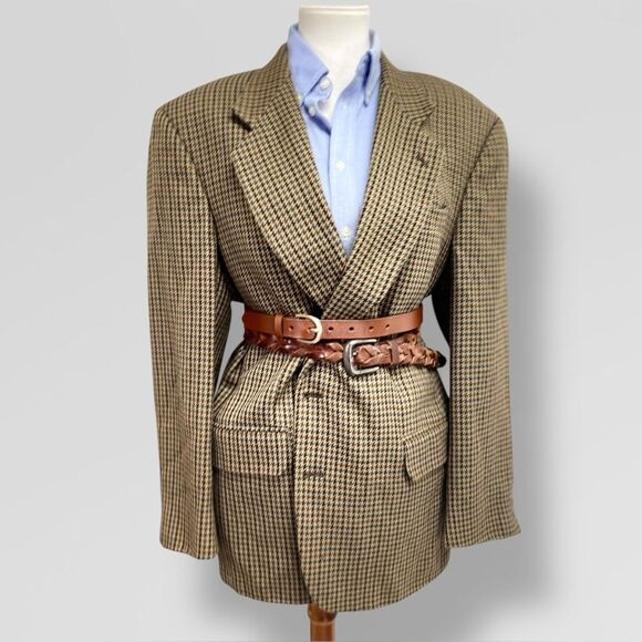 Oscar de la Renta Vintage Oversized blazer 42R. Mens Tweed tan brown houndstooth - Picture 1 of 16